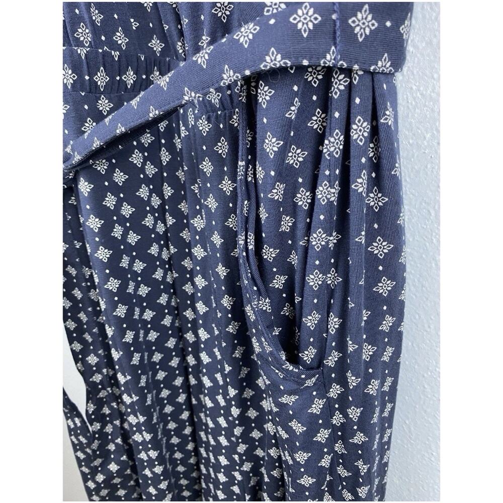 NWT Sz XL Garnet Hill LS Elas Nck Blue Prnt Waistbnd Tie Pkts Wide Leg Jump Suit - Picture 7 of 13